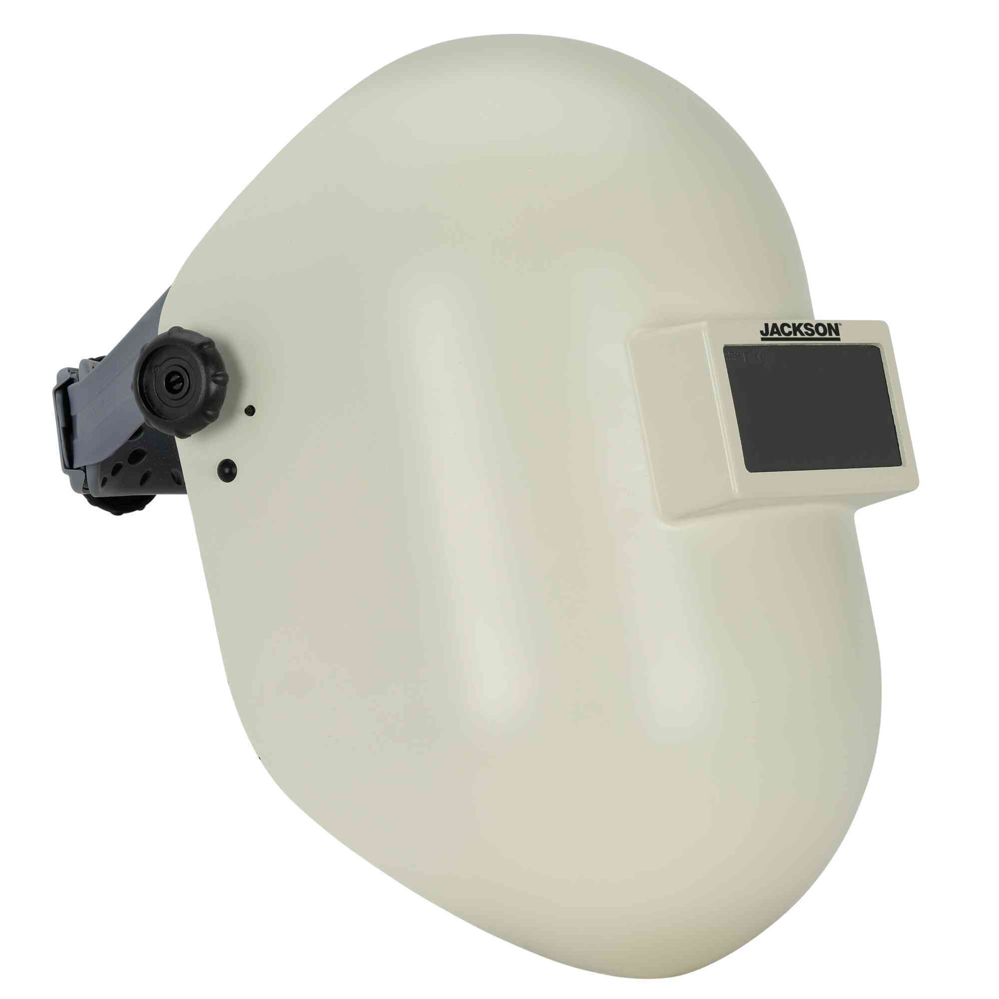 Jackson Safety Fiberglass Welding Helmet — Fixed Front, 370 Speed Dial, Polycarbonate Window, Shade 10 Filter, White, Model# 14321